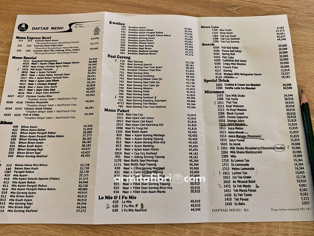 daftar menu solaria indonesia